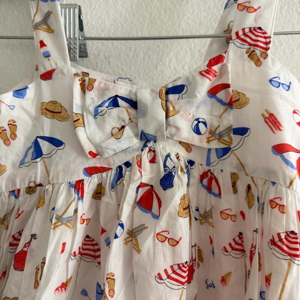 Janie and Jack Youth Girls White Sunshine Sundress with Beach Icons 4th of July
